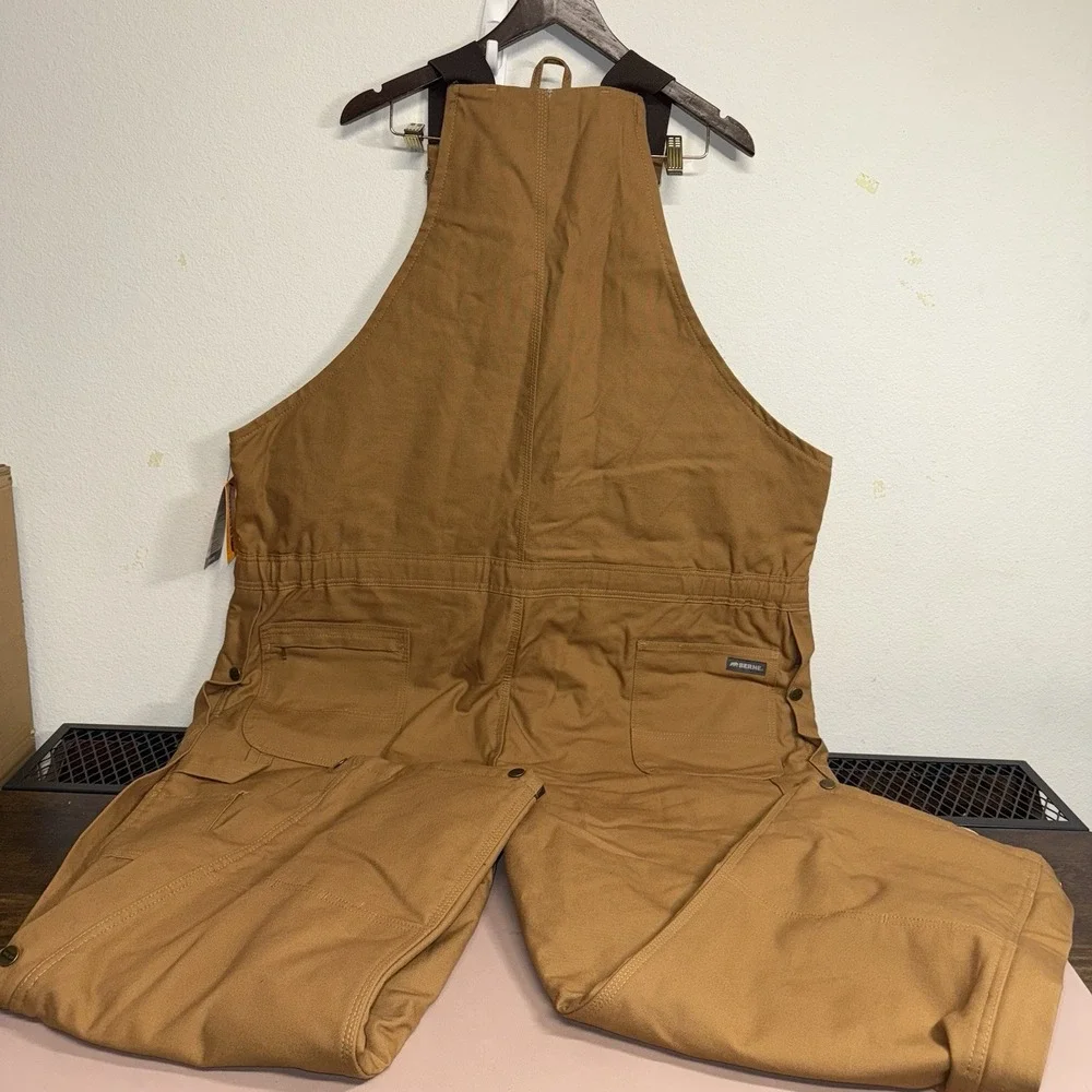 Berne Insulated Bib Overalls Mens 3XL Brown Duck Workwear Water Repellent - Picture 6 of 14